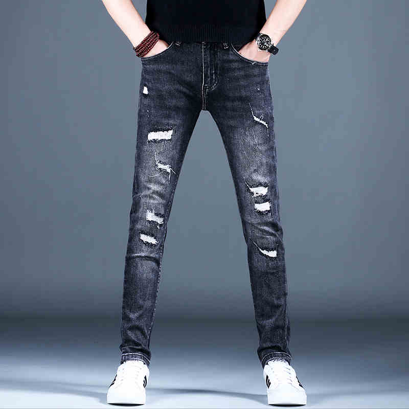 Fleece-Lined Ripped Stretch Denim — Winter Blue