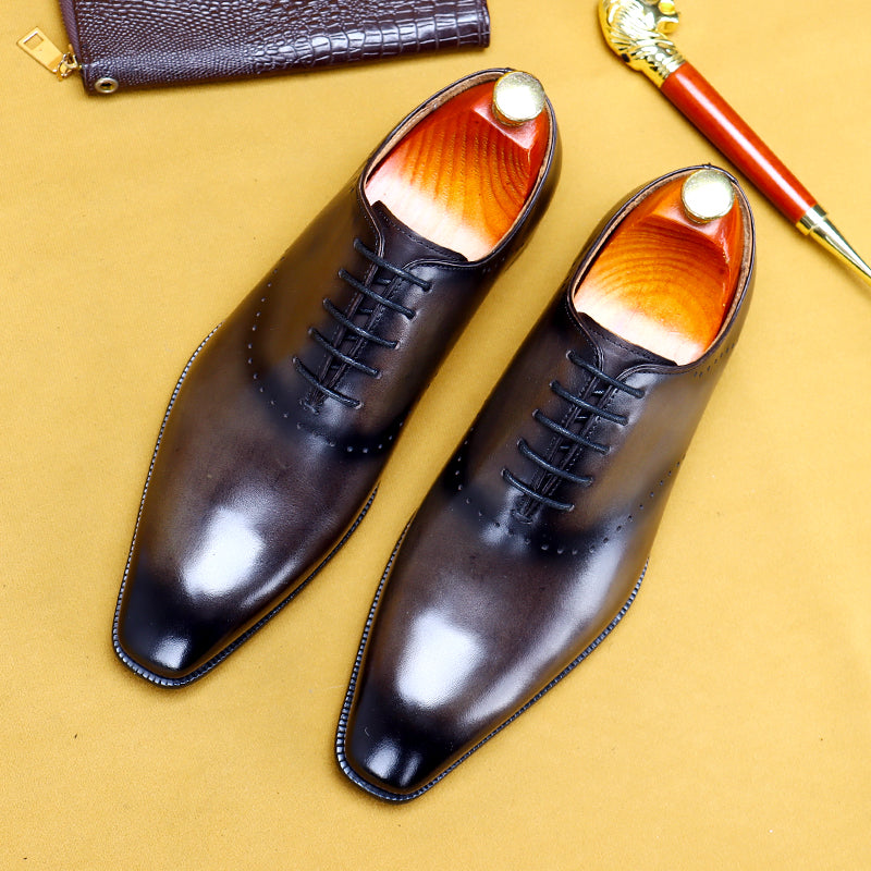Oxford Retro Gentleman Shoes Lace Up British Whole Leather Leather Casual