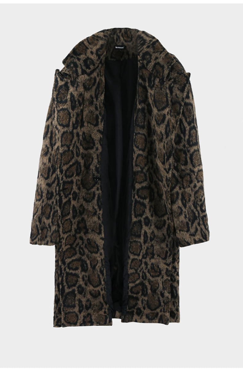 Leopard Print High-End Winter Woolen Coat For Men