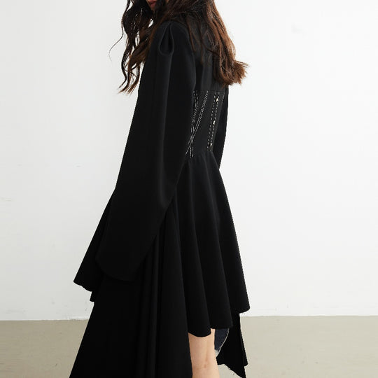 Irregular Hem Suit Coat — Mid-Length, Black