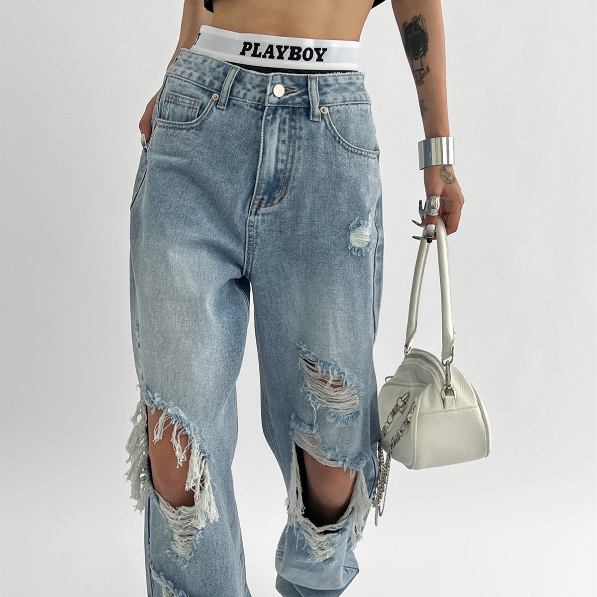ShopBAM — Light Blue Distressed Jeans — Women's