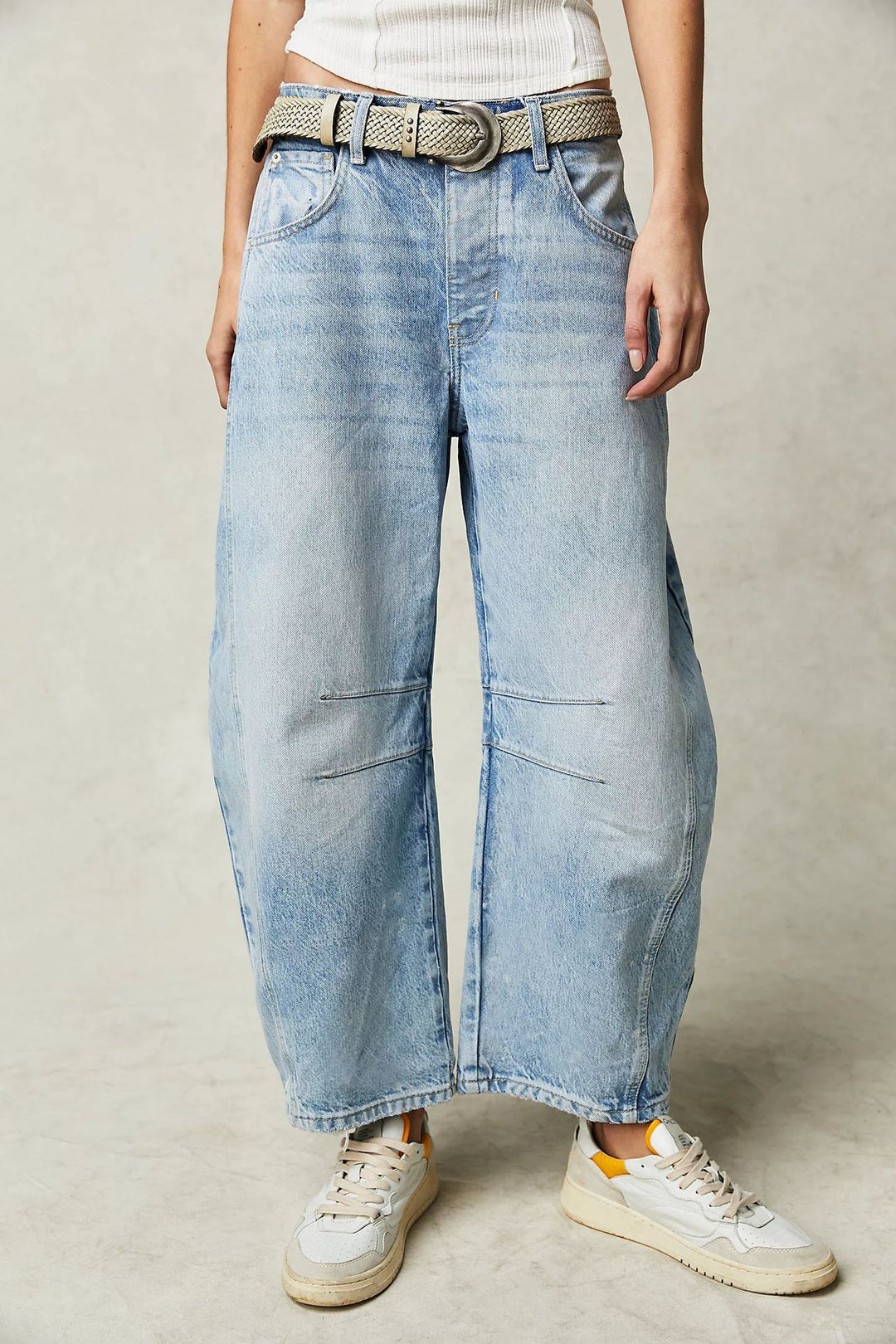 High-Stretch Mid-Rise Barrel Jeans — Women&