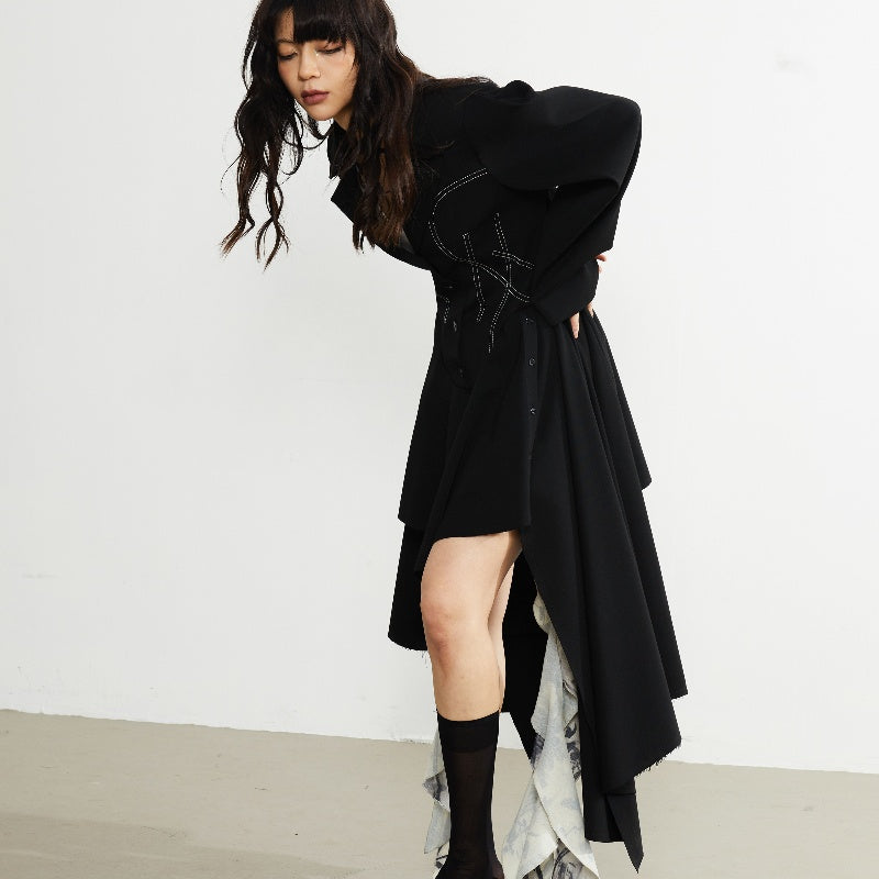 Retro Decorative Open-line Irregular Hem Profile Suit