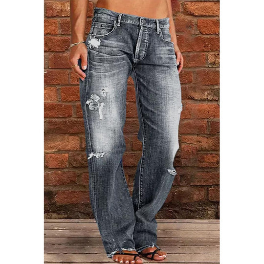 Ripped Loose Wide-Leg Jeans — Women&