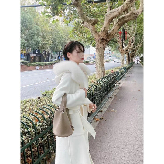 Hooded Wool Coat — Detachable Fur Collar