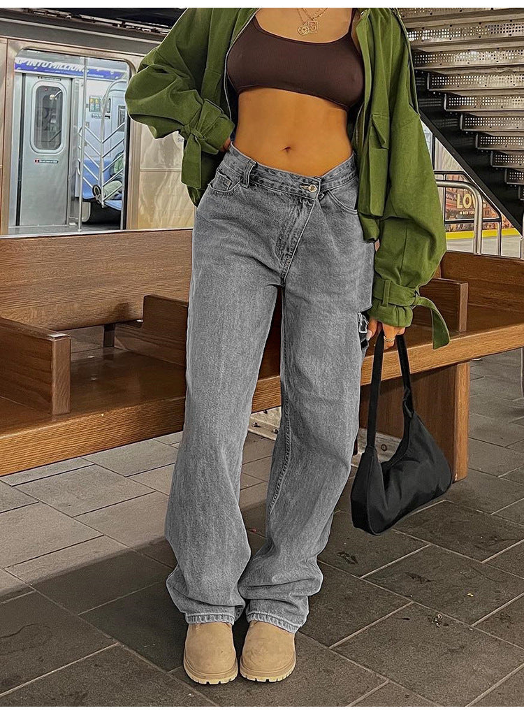 Asymmetric Low-Waist Distressed Jeans — Women&