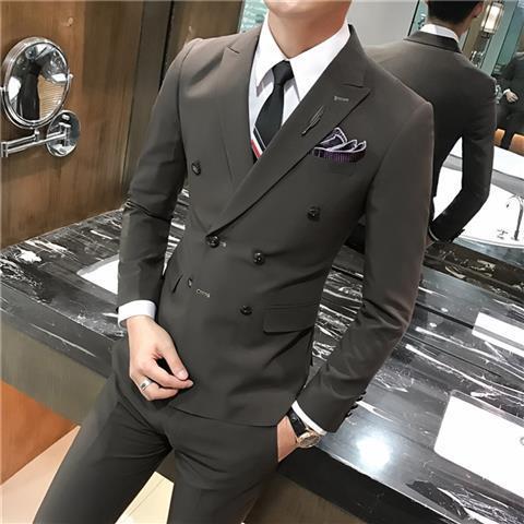 Double-Breasted Slim Suit Pants Set — Men&