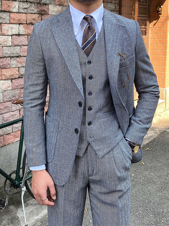 Herringbone Wool Slim Fit Suit — Men&