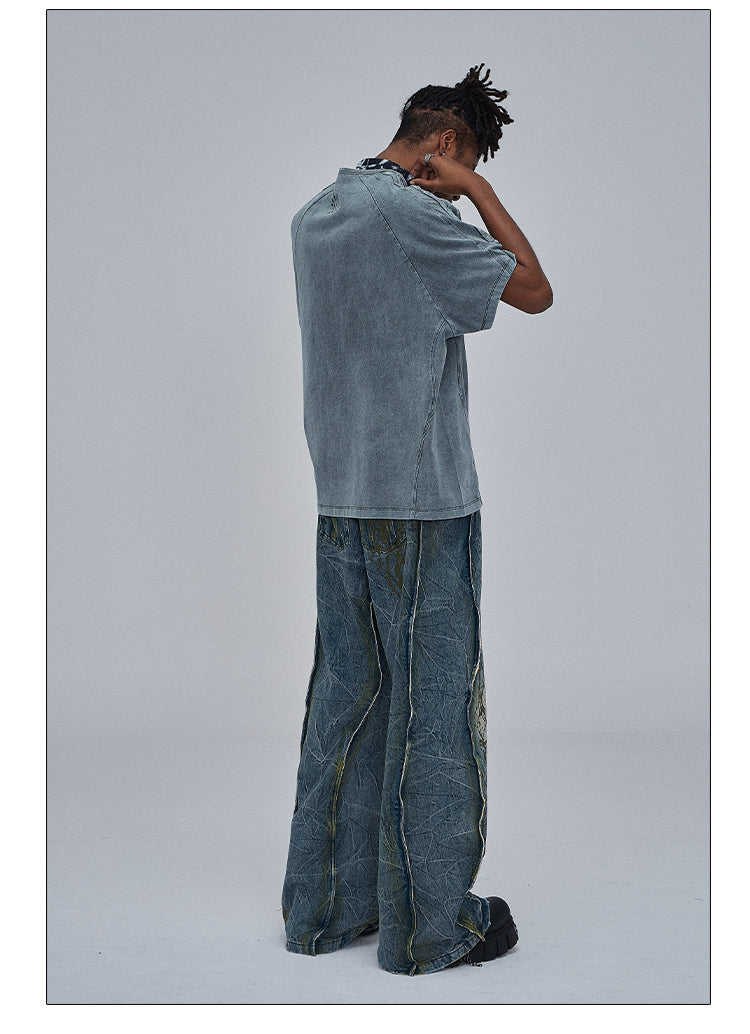 American Street Heavy Industry Distressed Wide-Leg Denim — Blue
