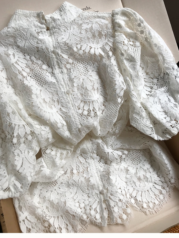 Lace Bubble Sleeve Shirt Top — Women&