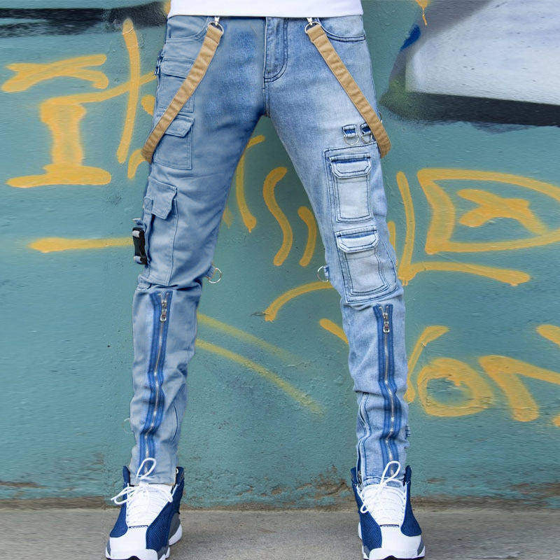 Color Block Wash Slim Straight Denim — Multi-Tone