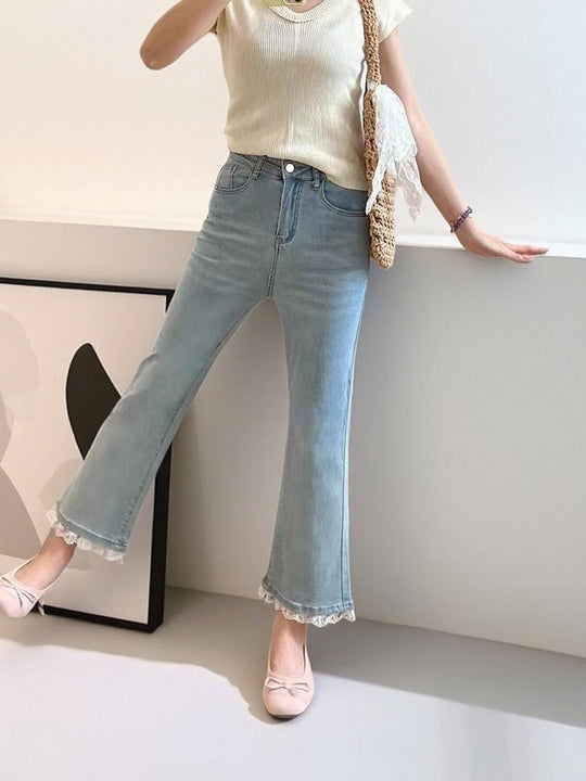 Elastic Lace Stitching Jeans — Women&