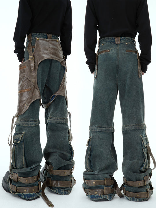 Retro Deconstructed Denim Overalls — Men&