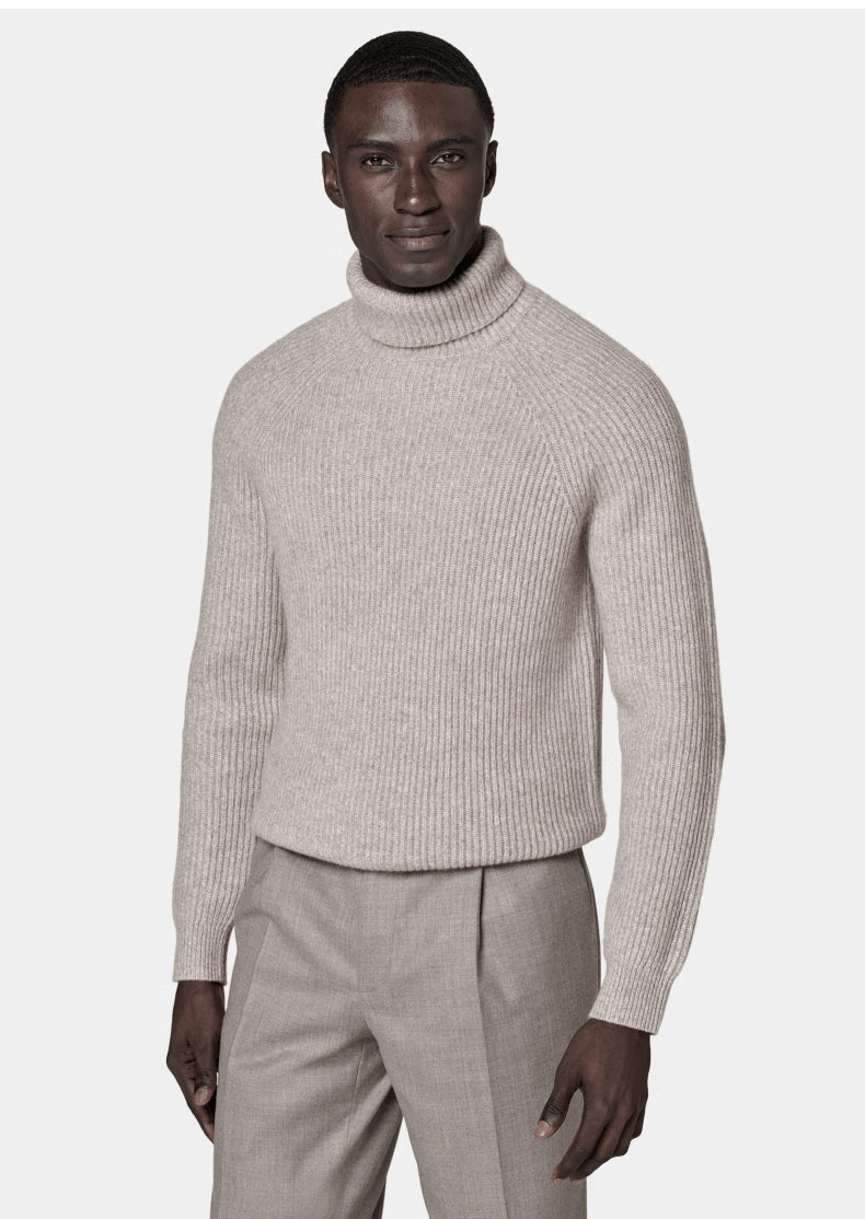 Cashmere High-Neck Knit Pullover — Men's