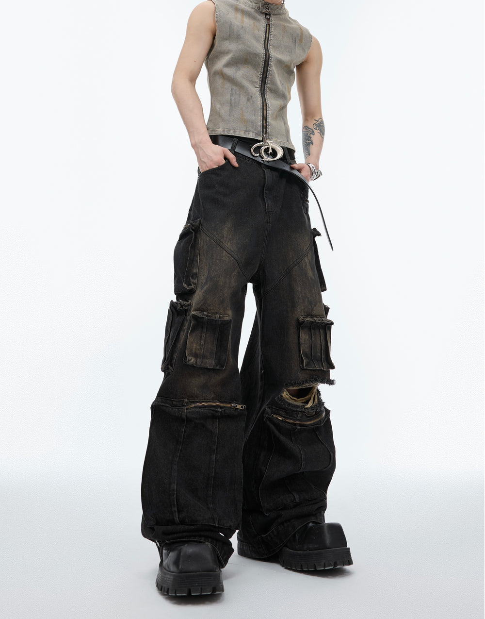 Hand-Painted Distressed Jeans — Men's