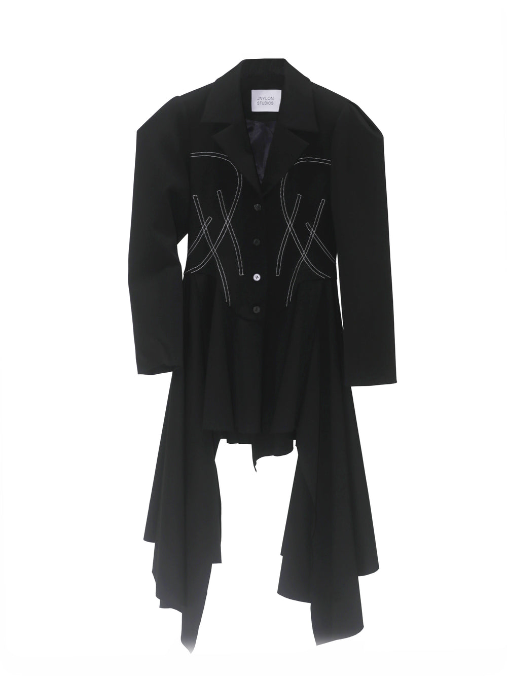Irregular Hem Suit Coat — Mid-Length, Black