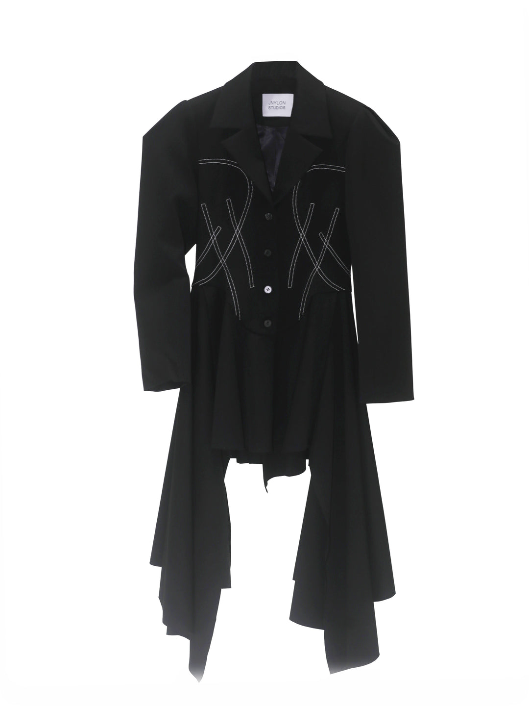 Irregular Hem Suit Coat — Mid-Length, Black