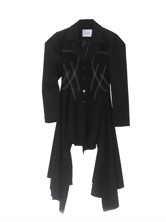 Irregular Hem Suit Coat — Mid-Length, Black