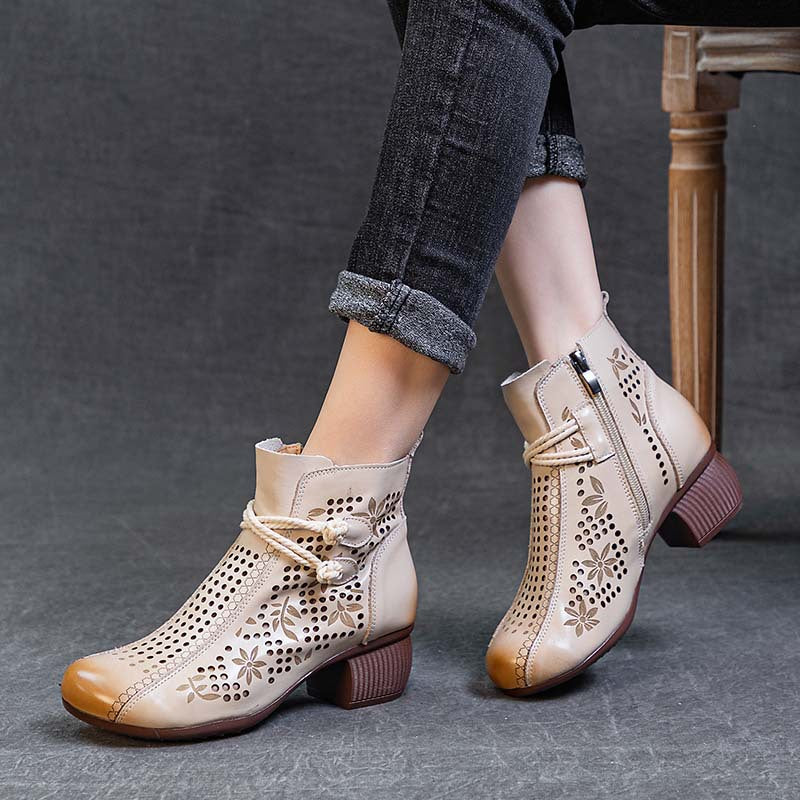 ShopBAM — Hollow-Out Leather Retro Boots — Women's