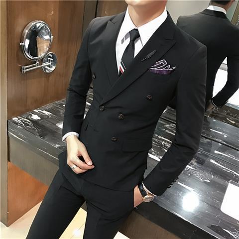 Double-Breasted Slim Suit Pants Set — Men&