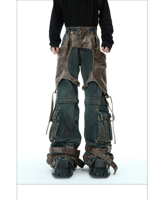 Retro Deconstructed Denim Overalls — Men&