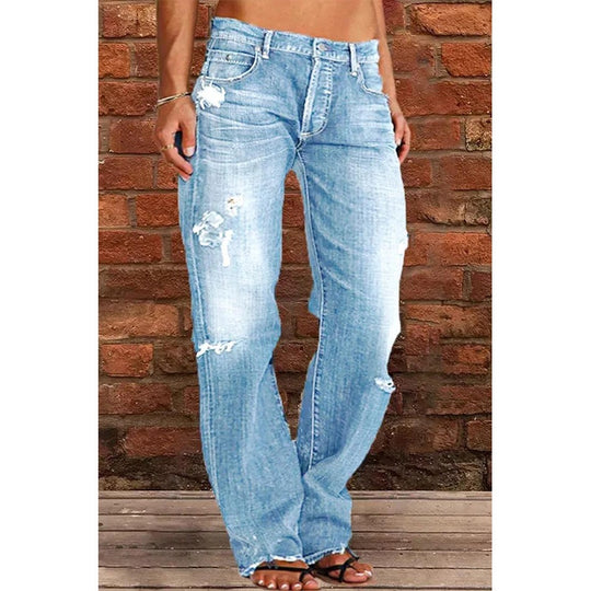 Ripped Loose Wide-Leg Jeans — Women&