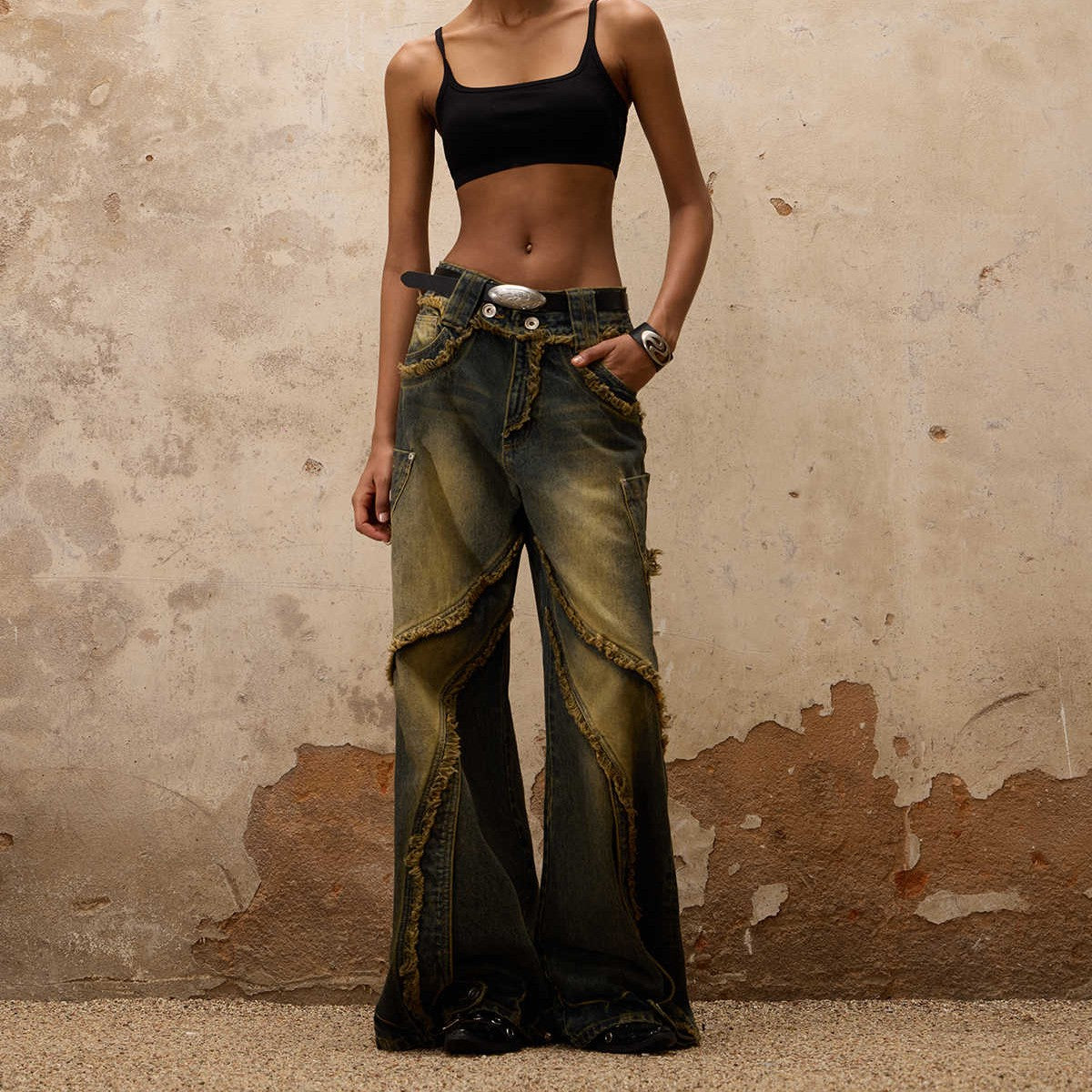 ShopBAM — Spliced Raw-Edge Wide-Leg Jeans — Women's