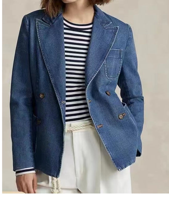 Tibetan Blue Double-Breasted Denim Jacket