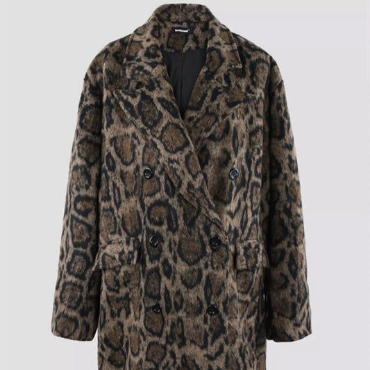 Leopard Print High-End Winter Woolen Coat For Men