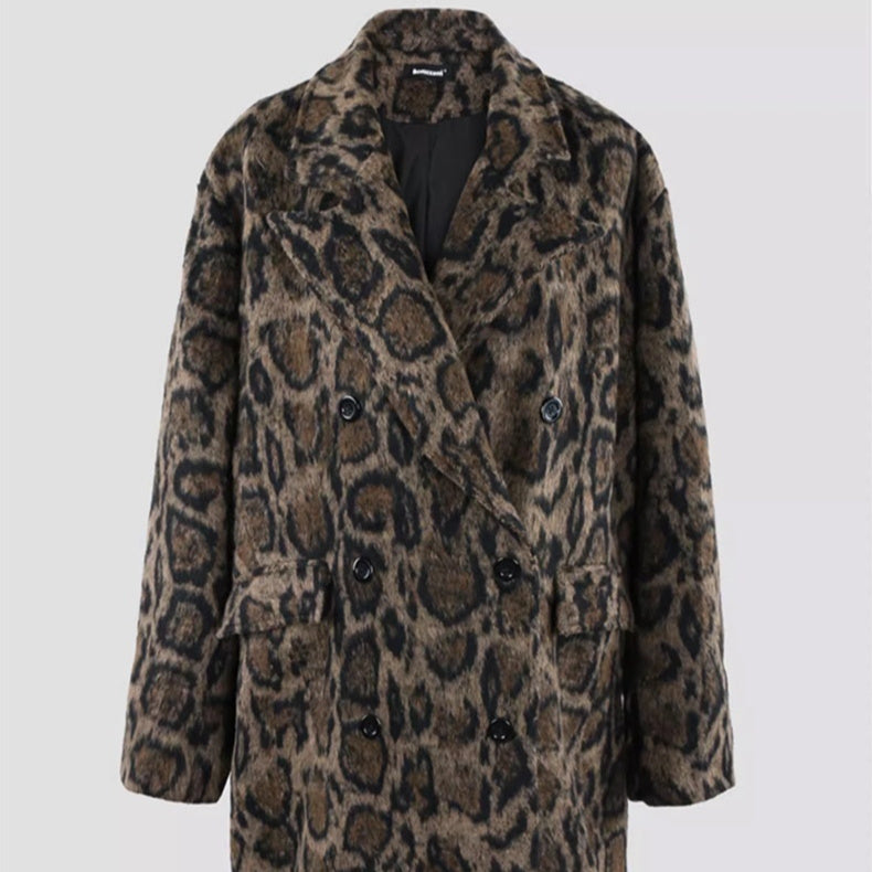 Leopard Print High-End Winter Woolen Coat For Men