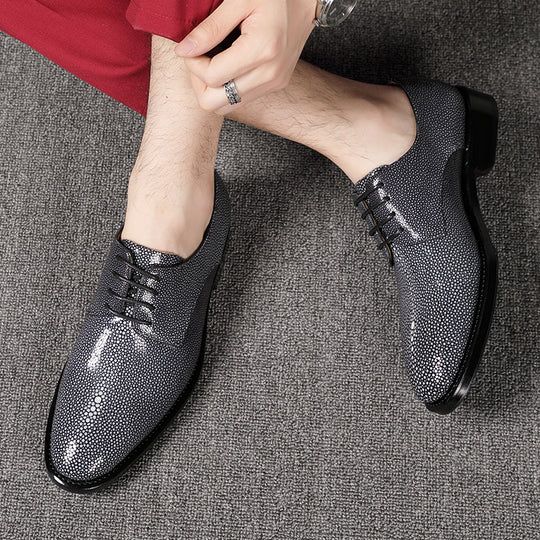 Pearl Fish Skin Lace-Up Shoes — Men&