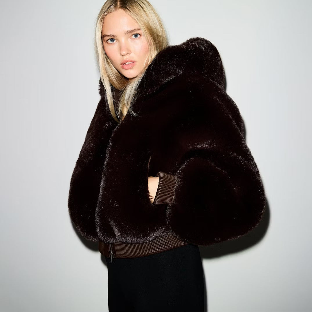 ShopBAM — Hooded Faux Fur Fleece Jacket
