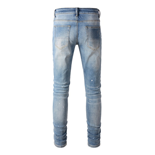 Paint-Splash Distressed Denim — Worn Wash