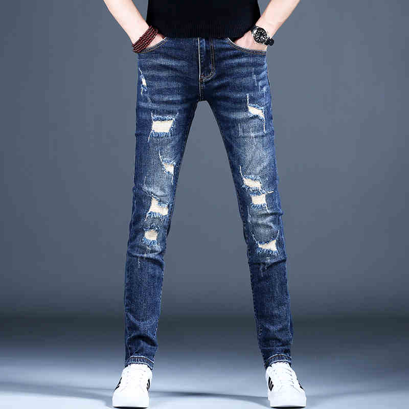 ShopBAM — Fleece-Lined Ripped Stretch Denim — Winter Blue