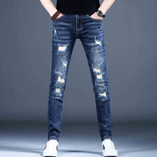 ShopBAM — Fleece-Lined Ripped Stretch Denim — Winter Blue
