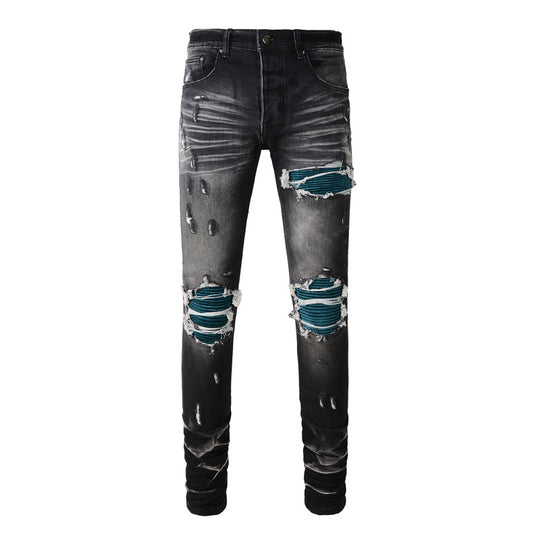 Heritage Distressed Patch Denim — Vintage Wash