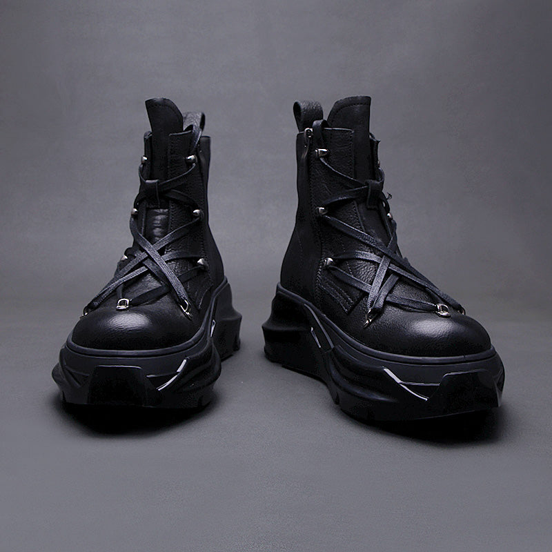 Thick-Soled Side Zipper Motorcycle Martin Boots — Men&