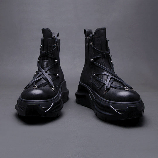 Thick-Soled Side Zipper Motorcycle Martin Boots — Men&
