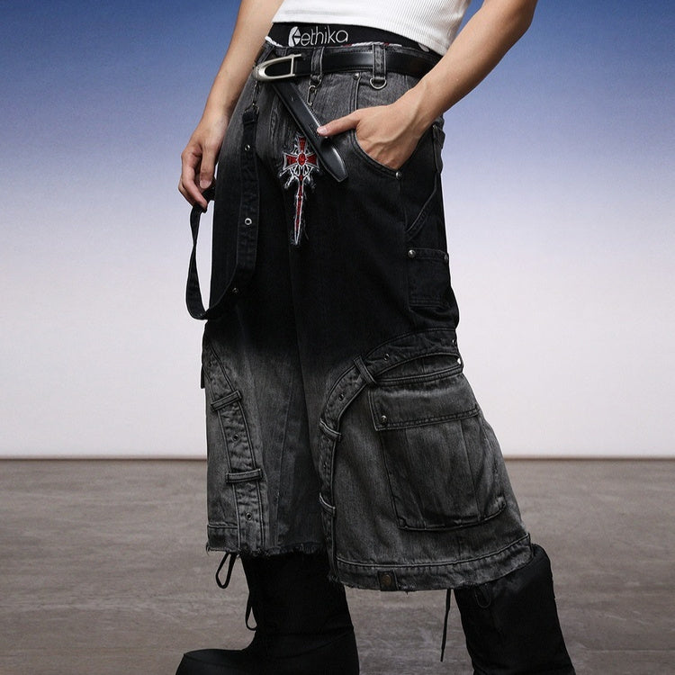 ShopBAM — Patchwork Gradient Retro Heavy-Wash Denim — Multi-Tone