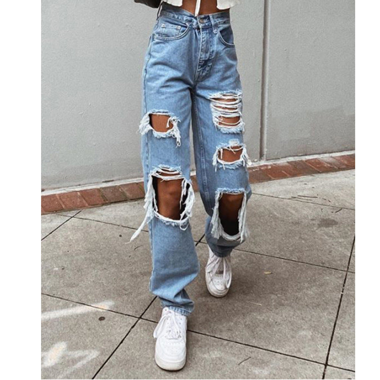 American Retro Distressed Wide-Leg Jeans — Women&