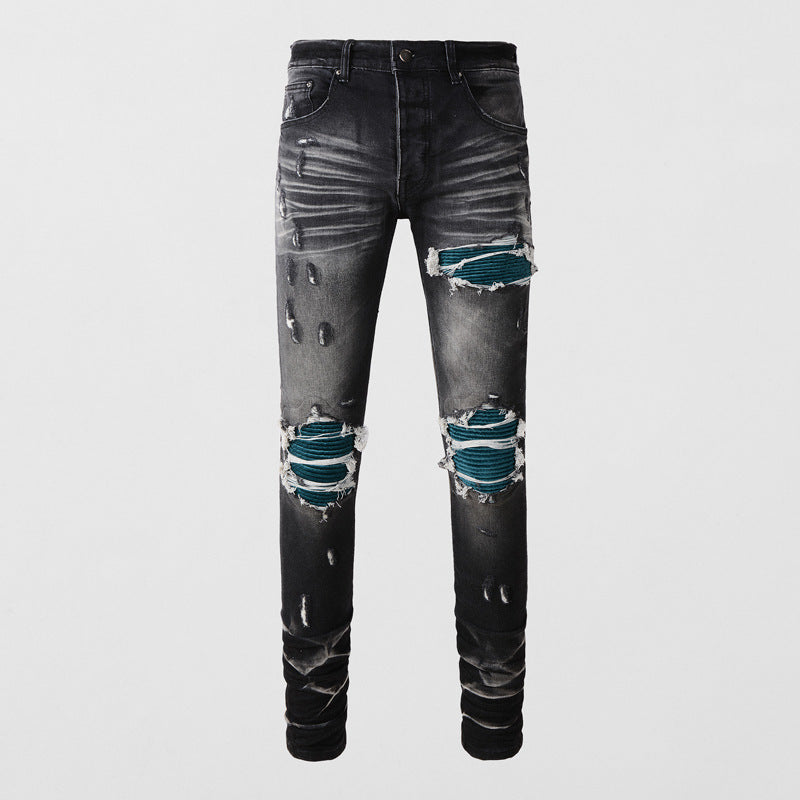Heritage Distressed Patch Denim — Vintage Wash