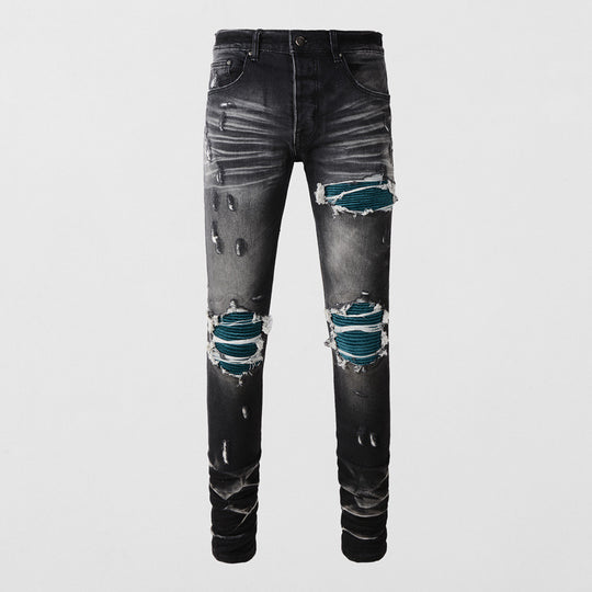 Heritage Distressed Patch Denim — Vintage Wash