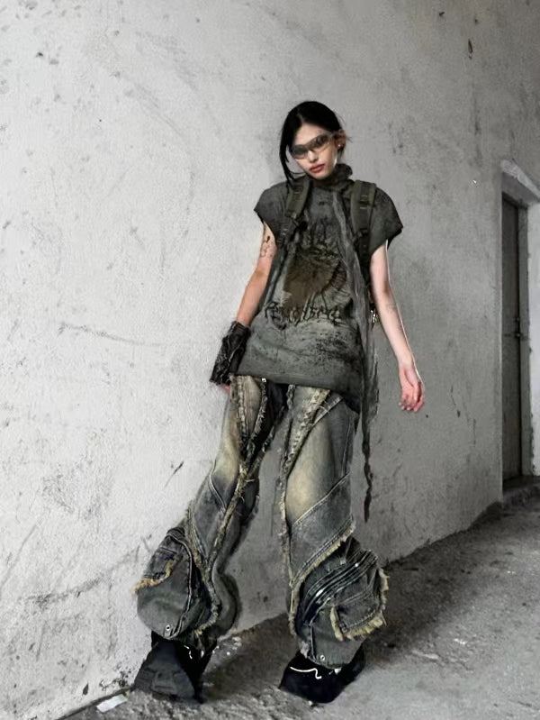 Destroyed Wide-Leg Jeans — Unisex