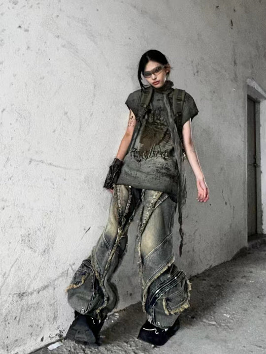 Destroyed Wide-Leg Jeans — Unisex
