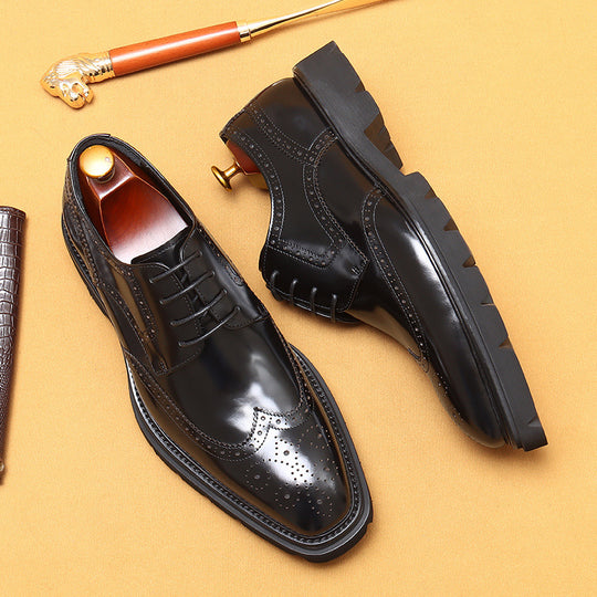 Cowhide British Carved Leather Shoes — Men&