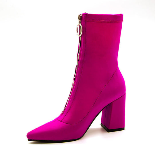 Breathable Stretch Chunky Heel Boots — Women&