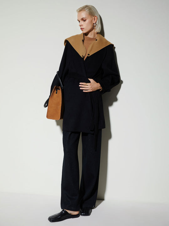 Contrast Colour Wool Overcoat — Mid-Length