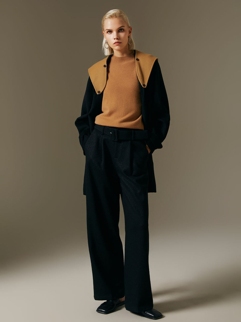 Contrast Colour Wool Overcoat — Mid-Length