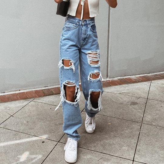 American Retro Distressed Wide-Leg Jeans — Women&