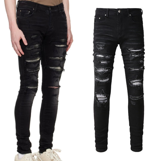 ShopBAM — Grey-White Dyed Stretch Slim Denim — Charcoal Black